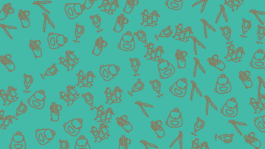 animated education icon seamless pattern Student objects in sketchlike style on blue background, perfect for educational websites, school presentations, or backtoschool designs. Bright and playful.