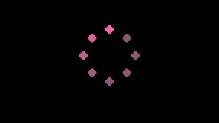 Pixel art circular loading icon with rotating circle, transparent background, pink