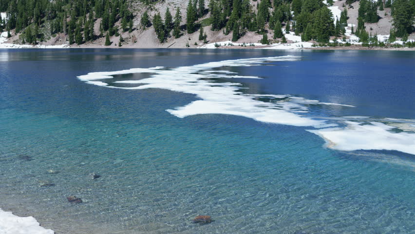 Lassen Volcanic National Park Lassen Peak Reflections on Ice Covered Lake Helen California USA