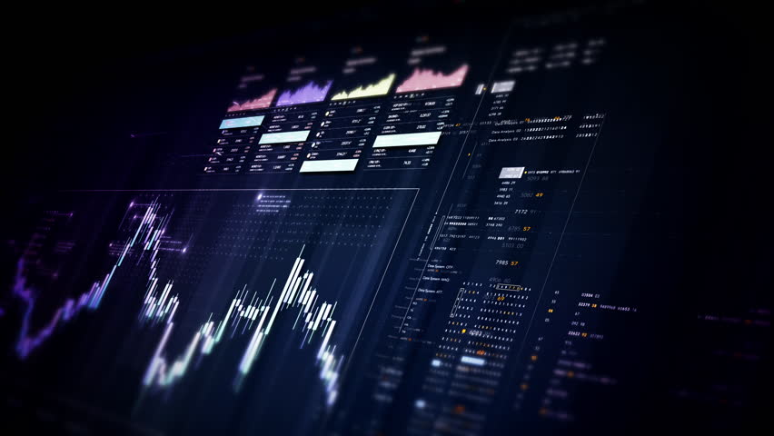 Futuristic financial trading dashboard motion background with glowing charts, analytics interface, stock market graphs, and real-time fintech data visualization design