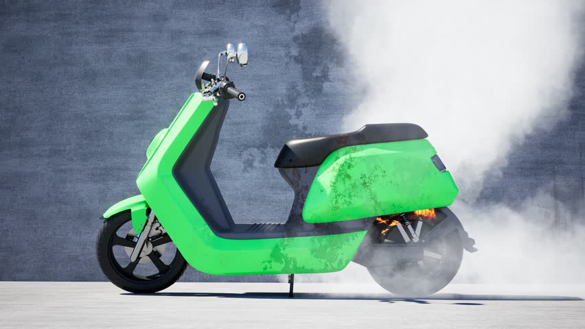Electric Scooter catch Fire. 3d Rendering. 3d Illustration.