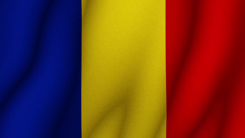 Romania flag fluttering in the wind. Politics and business concept.