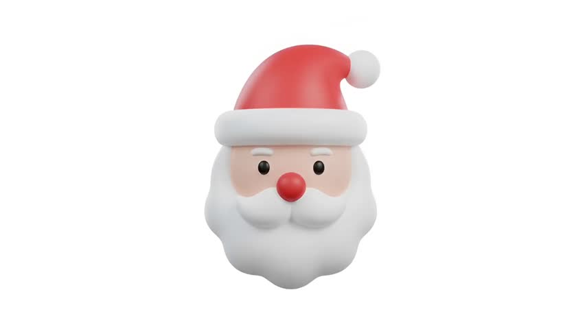 A cute 3D animated Santa Claus head icon, ideal for Christmas themes, holiday greetings, and festive animations.