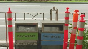 Urban waste management, public safety and recycling infrastructure, city street waste disposal and transportation safety, streetside waste containers emphasizing safety and ecological responsibility - Powered by Shutterstock - Get 15% off with code: PIKWIZARD15