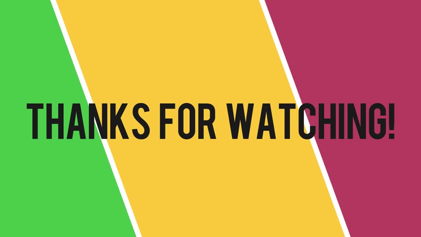 Vibrant outro screen with bold “Thanks for Watching” text over diagonal green, yellow, and red color blocks. Clean, modern, and perfect for video ending or creator content.
