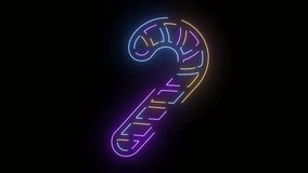 A glowing neon candy cane rotates against a dark background in a smooth animation. The vibrant multicolor light outline creates a modern, festive, and futuristic holiday aesthetic. Perfect for Christm - Powered by Shutterstock - Get 15% off with code: PIKWIZARD15