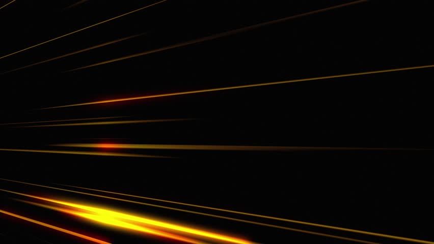 Abstract animation background. Dynamic light orange streaks, moving speed lines on black background