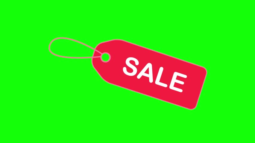 Red Sale price tag hanging on string animation on Transparent Background for retail promotion video.