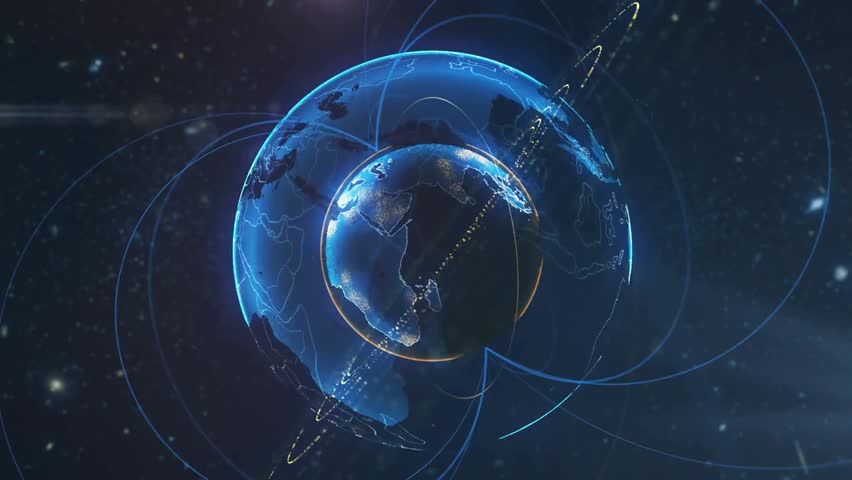 3D spinning globe of Earth as a blue hologram with glowing power arc lines, showcasing technology, innovation, global network, and digital future. - Powered by Shutterstock - Get 15% off with code: PIKWIZARD15