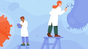 Scientists observing large virus, microbiology research cartoon, laboratory investigation, scientific discovery, infection control animation - Powered by Shutterstock - Get 15% off with code: PIKWIZARD15