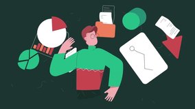 Man surrounded by papers and charts, business stress and document overload cartoon for workflow management, planning and data visualization - Powered by Shutterstock - Get 15% off with code: PIKWIZARD15