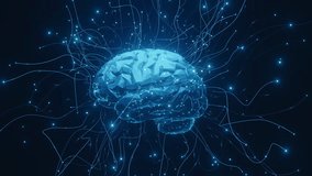 Digital brain with glowing blue neural connections on dark background. Represents AI, machine learning, technology, intelligence, innovation, network, data flow. Ideal for science, computing, future - Powered by Shutterstock - Get 15% off with code: PIKWIZARD15