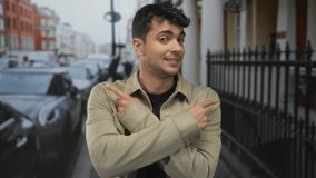 Man hands shrug in city street; confusion uncertainty. - Powered by Shutterstock - Get 15% off with code: PIKWIZARD15