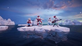 Christmas Party: Funny polar bears dance and play on an ice floe among icebergs at the North Pole. Animated 3D video for holiday events, greeting cards, and winter-themed content. - Powered by Shutterstock - Get 15% off with code: PIKWIZARD15