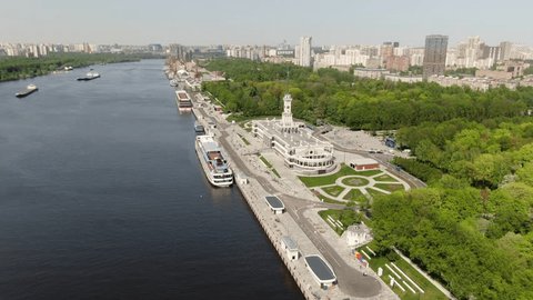 Aerial Drone View of North River Terminal in Moscow