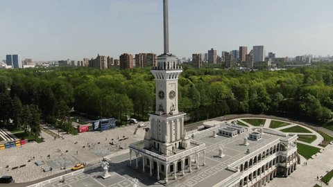 Drone Aerial of North River Terminal Tower in Moscow