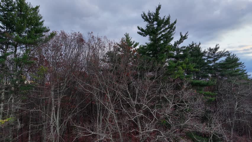 Aerial view of a cloudy sunset in Durham, New Hampshire