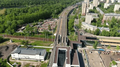 High Drone View Railway Bridge Station Area