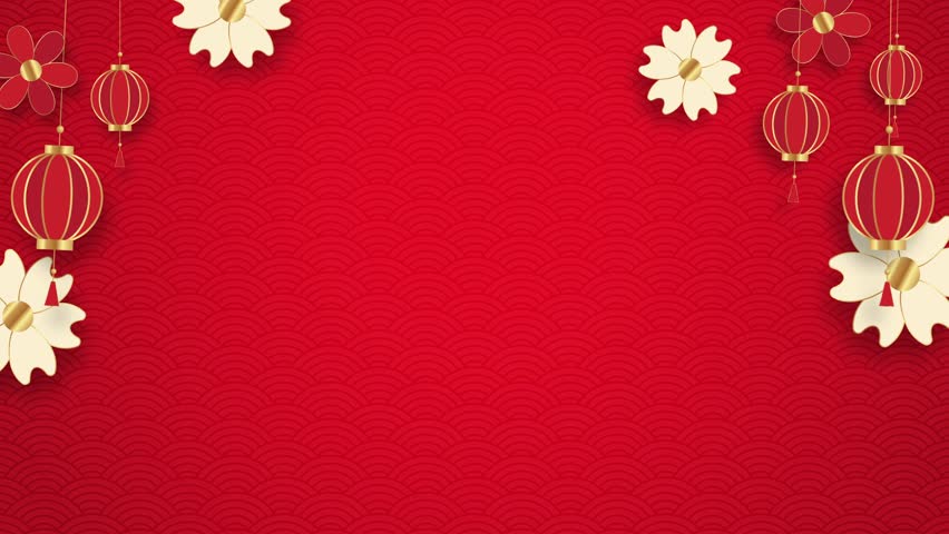 Minimal Chinese New Year animation background with red lanterns, gold cloud elements, soft wave patterns, and wide copy space. Suitable for festive greetings, promos, and Asian themed designs.