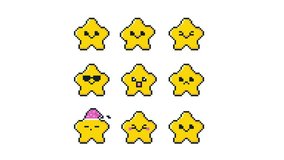8-bit pixel art cute yellow star character set. looped animation 4k 30fps - Powered by Shutterstock - Get 15% off with code: PIKWIZARD15