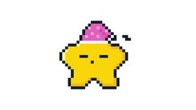 8-bit pixel art cute yellow star character sleeping in a pink sleeping hat. looped animation 4k 30fps - Powered by Shutterstock - Get 15% off with code: PIKWIZARD15