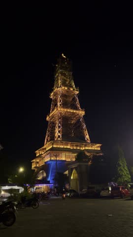 Eiffel Tower Replica Glowing at Night