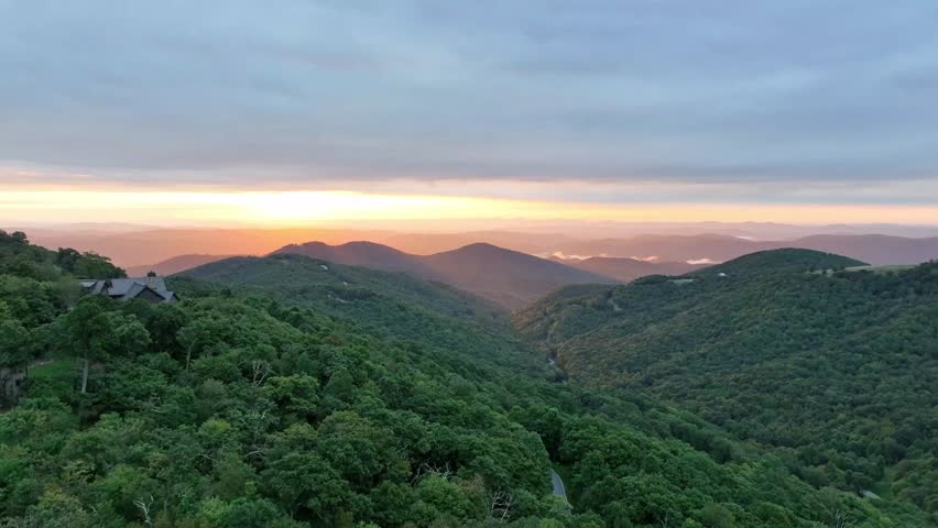 Sunrise aerial in the nc, north carolina high country near boone and blowing rock nc 4k