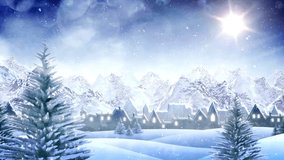 Experience the magic of Christmas as Santa's sleigh soars over a charming, snow-dusted village bathed in the warm glow of sunset. Twinkling lights and snowy peaks create a scene of pure holiday - Powered by Shutterstock - Get 15% off with code: PIKWIZARD15