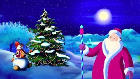 Experience the enchantment of Christmas Eve with Santa and a friendly snowman amidst a sparkling winter wonderland. Perfect for holiday greetings, festive projects, and capturing the magical spirit - Powered by Shutterstock - Get 15% off with code: PIKWIZARD15