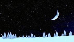 Experience a serene winter night with a glowing crescent moon and gentle snowfall over a snow-covered pine forest. Perfect for holiday themes, peaceful intros, or atmospheric backgrounds. - Powered by Shutterstock - Get 15% off with code: PIKWIZARD15