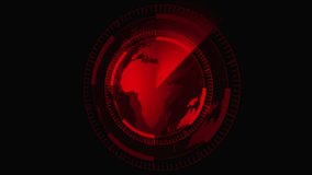 Red Digital Radar Display Showing Planet Earth with Targeting Reticle globe world. Interactive red radar display with Earth and targeting crosshairs for world monitoring systems. - Powered by Shutterstock - Get 15% off with code: PIKWIZARD15