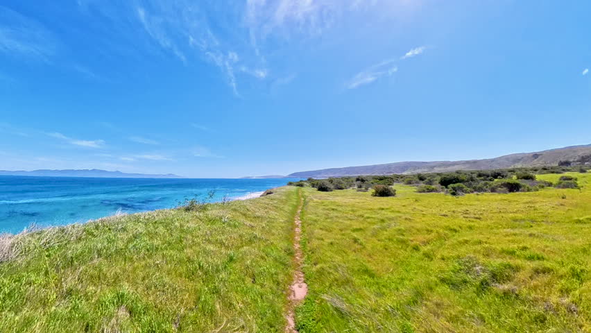 Green Grass Lines Coastal Trail in Channel Islands National Park