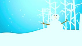 A charming snowman smiles in a bright, stylized winter forest with falling snow. Perfect for holiday greetings, festive promotions, or conveying a sense of pure winter joy and wonder. - Powered by Shutterstock - Get 15% off with code: PIKWIZARD15