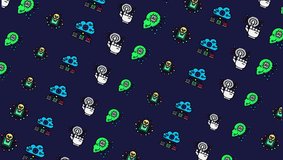 Seamless looping pattern of AI icons, including neural heads, cloud computing, touch interface, and idea chips, arranged on a dark blue background for modern tech themes. - Powered by Shutterstock - Get 15% off with code: PIKWIZARD15