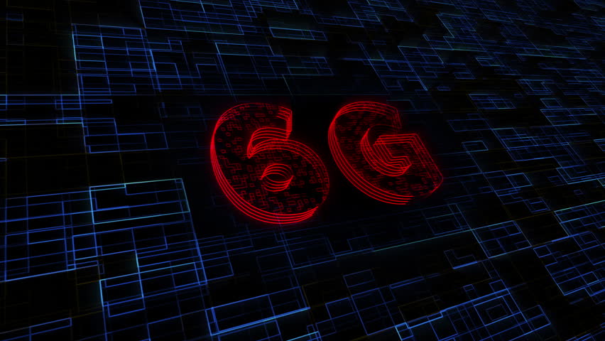 High-tech animation of glowing red “6G” text surrounded by a futuristic digital grid. Cyber-style data flow visuals symbolizing next-gen ultra-fast mobile networks. Seamless loopable element - Powered by Shutterstock - Get 15% off with code: PIKWIZARD15