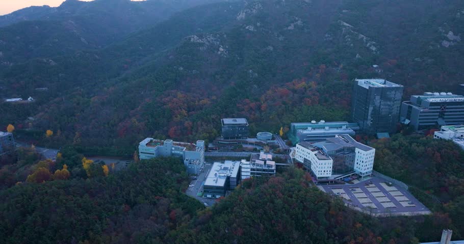Autumn Morning Aerial View of Seoul National University Campus with Gwanak Mountain
