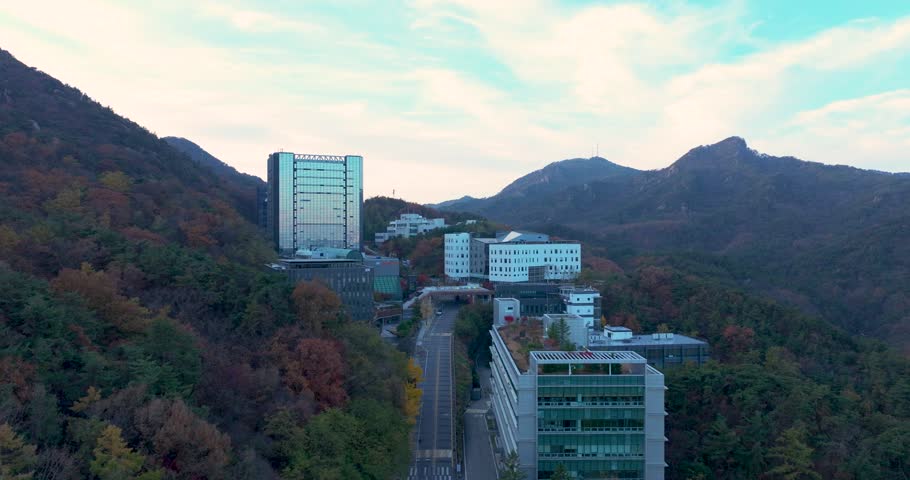 Autumn Morning Aerial View of Seoul National University Campus with Gwanak Mountain