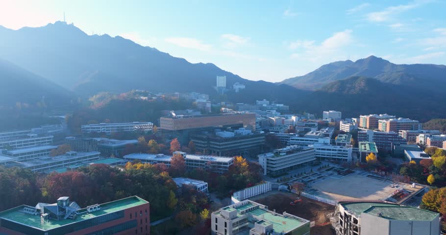 Autumn Morning Aerial View of Seoul National University Campus with Gwanak Mountain