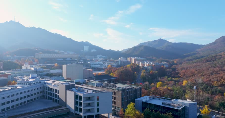 Autumn Morning Aerial View of Seoul National University Campus with Gwanak Mountain