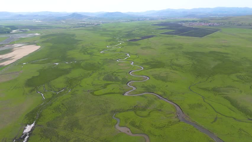 Bashang Grassland Lake and Shoreline Aerial View Scenic