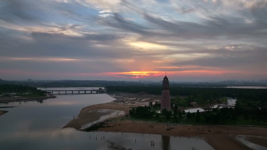 Coastal Lighthouse at Dusk Aerial Landscape View Scenic