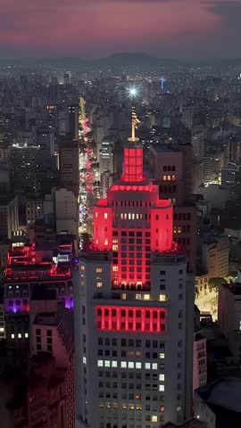 Sao Paulo, Brazil - 9.23.2025 - Famous Sao Paulo Skyline In Downtown Sao Paulo Brazil. Night Stunning Landscape. Illuminated City Landscape. Downtown City Scenery. Highrise Buildings.