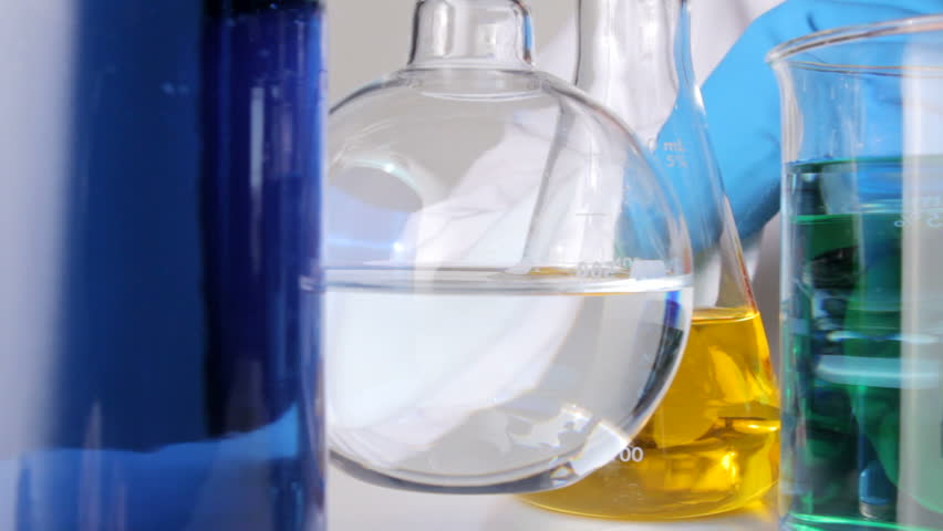 Colorful chemicals in lab