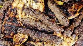 Arabic cuisine traditional food beef Kebab Kofta, kofta shish which is minced meat , oriental grilled barbecued meat food with long yellow rice and charcoal grilled barbecued chicken - Powered by Shutterstock - Get 15% off with code: PIKWIZARD15