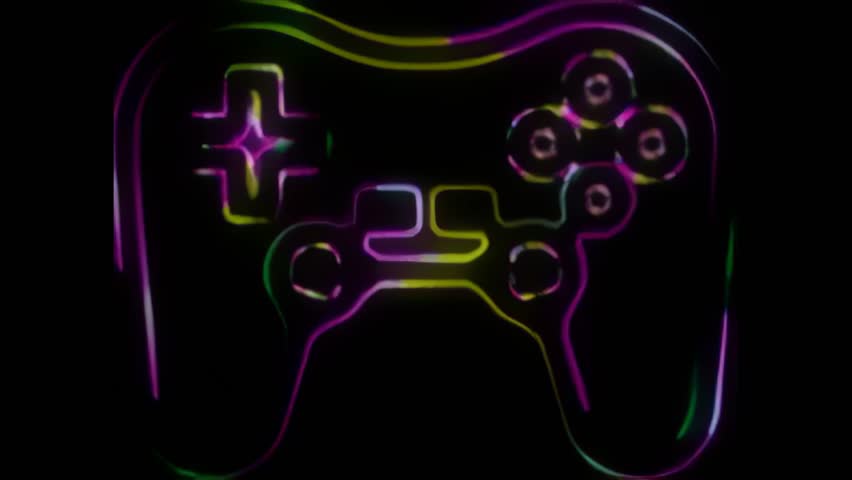 A vibrant neon light outline of a gaming controller glows against a dark, black background, creating a futuristic and energetic visual. - Powered by Shutterstock - Get 15% off with code: PIKWIZARD15