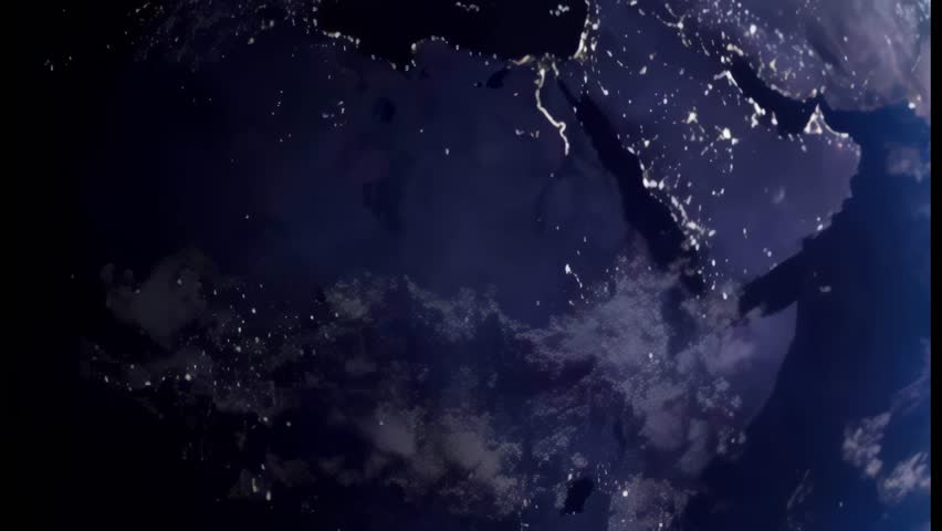Earth Night View from Space with City Lights