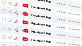 Fraudulent mail phishing email alert icons in email inbox interface - Powered by Shutterstock - Get 15% off with code: PIKWIZARD15