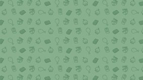 Repeating pattern of cartoon food icons on a green background perfect for kitchen products, food packaging, kids items, menu design. - Powered by Shutterstock - Get 15% off with code: PIKWIZARD15