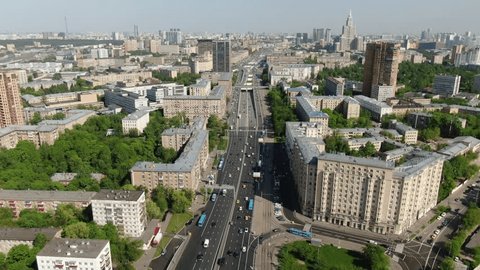 Aerial Forward View along Wide City Highway