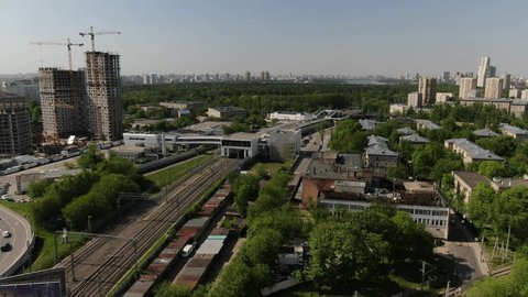 Diagonal Drone View over Railway Station City